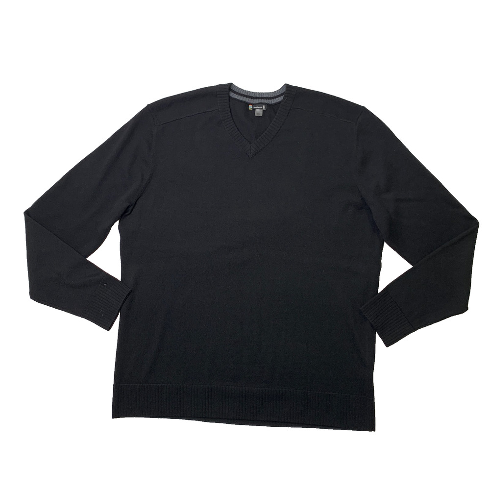 Smartwool Sweater Mens XL Extra Large Black Sparwood V-Neck Wool Blend Pullover